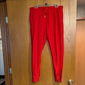 Red Jogger Pants with Zipper Detail